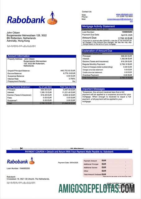 imprimível Modelo Word e PDF de declaração de hipoteca do Rabobank da Holanda